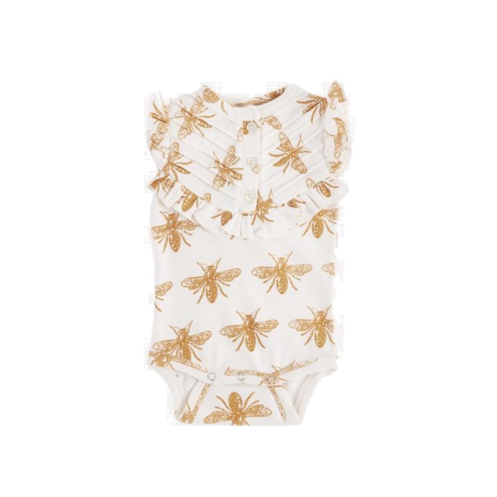 Kate Quinn Bees Ruffle onesie
